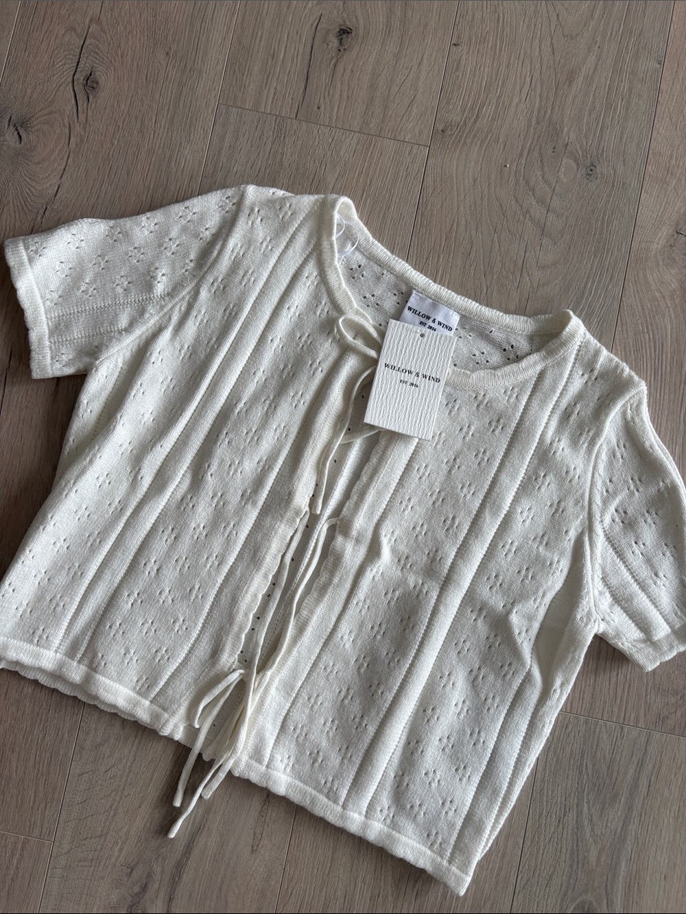 Cream Knit Tie-Front Top